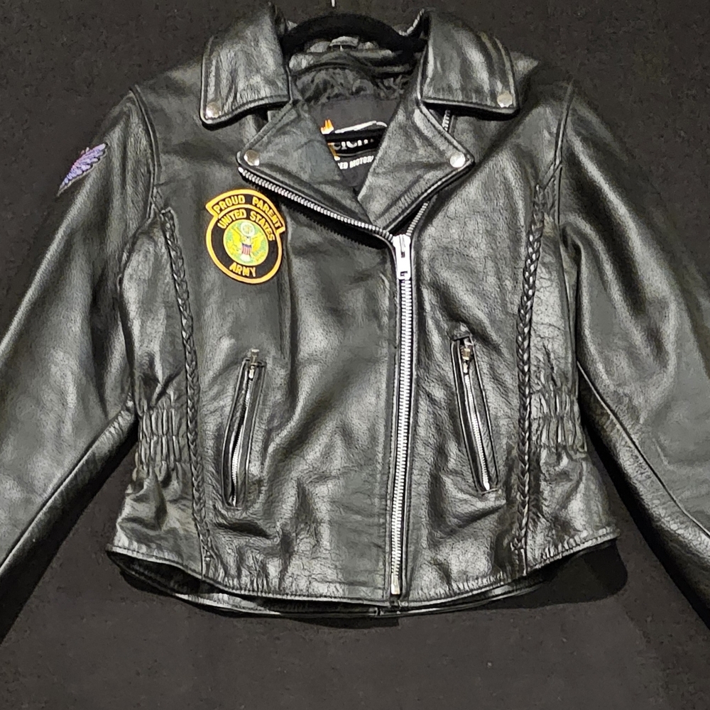Xelement‎ Womens Black Leather  motorcycle jacket With Patches